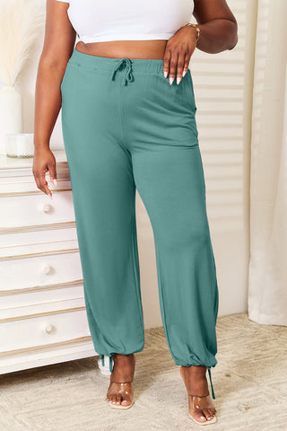 Full Size Soft Rayon Drawstring Waist Pants with Pockets Divacious