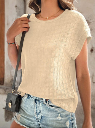 Textured Round Neck Short Sleeve Top Divacious