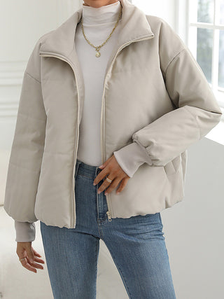 Zip-Up Drop Shoulder Puffer Jacket Trendsi