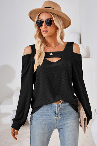 Cutout Square Neck Cold Shoulder T-Shirt Divacious