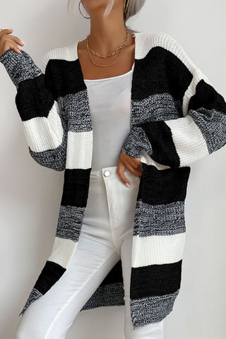 Striped Long Sleeve Duster Cardigan Divacious