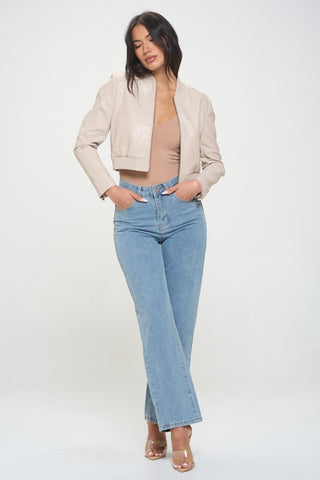 Coalition LA Zip Up Cropped Bomber Jacket Trendsi