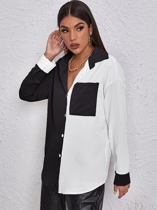 Contrast Dropped Shoulder Long Sleeve Shirt Divacious