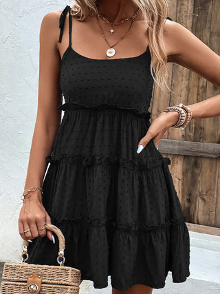 Shiny Frill Spaghetti Strap Tiered Dress Trendsi