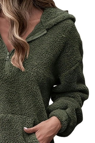 Half Zip Dropped Shoulder Oversized Hoodie Divacious