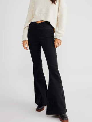 Asymmetric Waist Flare Jeans Divacious