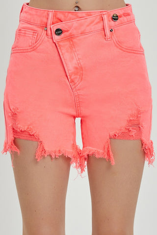 Raw Hem Asymmetrical Waist Denim Shorts Divacious