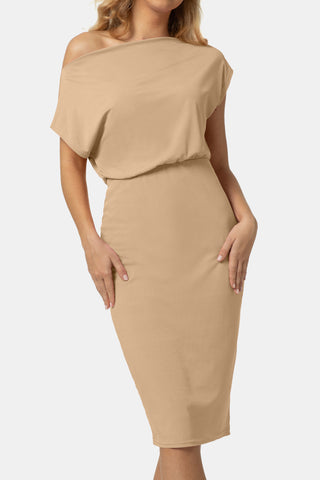 Boat Neck Short Sleeve Knee-Length Dress Trendsi