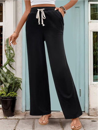 Drawstring High Waist Straight Pants Divacious