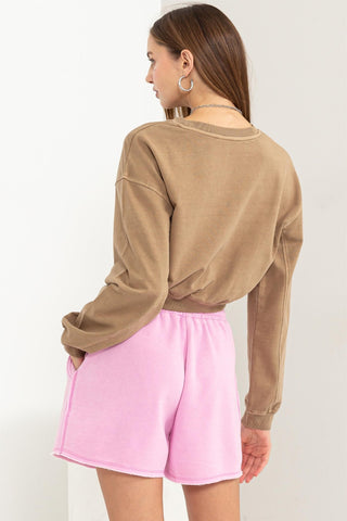 HYFVE Round Neck Long Sleeve Cropped Sweatshirt Divacious