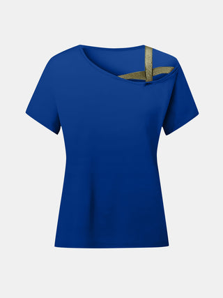 Asymmetrical Neck Short Sleeve T-Shirt Divacious