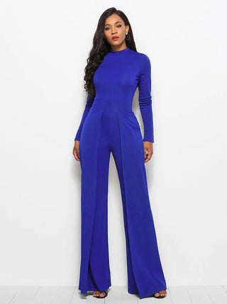 Long Sleeve Mock Neck Wide Leg Jumpsuit Divacious