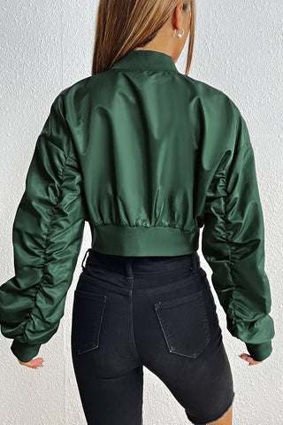 Zip-Up Ruched Cropped Jacket Trendsi