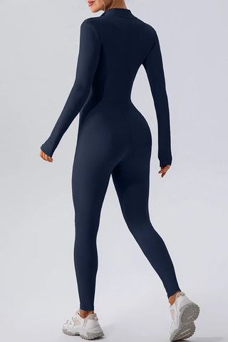 Half Zip Mock Neck Active Jumpsuit Divacious