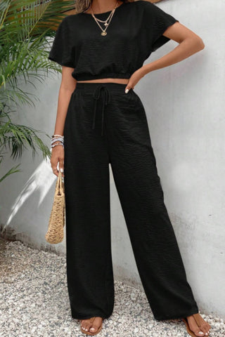 Round Neck Short Sleeve Top and Pants Set Trendsi