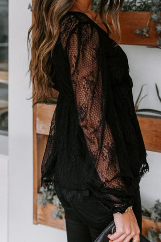 Lace Detail Plunge Long Sleeve Blouse Divacious