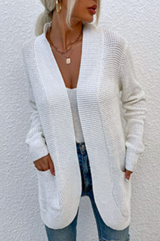 Open Front Rib-Knit Cardigan with Pockets Divacious