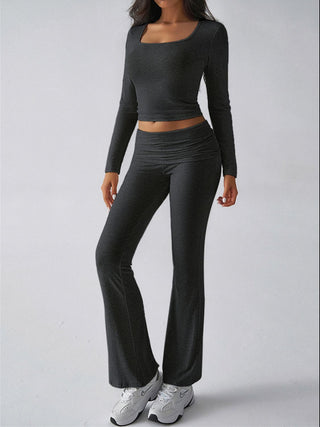 Square Neck Long Sleeve Top and Pants Set - Divacious