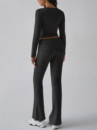 Square Neck Long Sleeve Top and Pants Set - Divacious