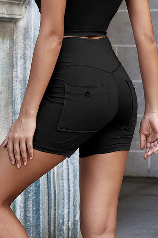 Exposed Seam Decorative Button Yoga Shorts Divacious