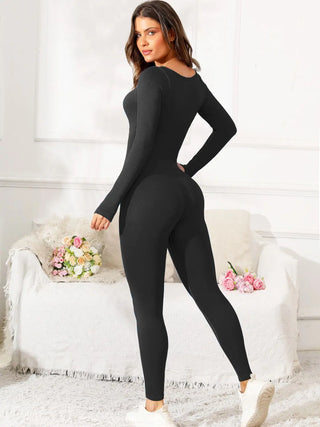 Scoop Neck Long Sleeve Active Jumpsuit Divacious