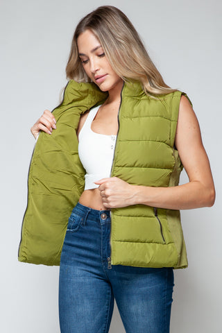 Snobbish Zip Up Turtleneck Vest with Pockets Trendsi