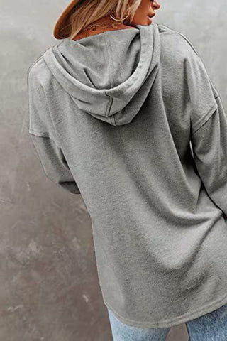 Buttoned Drop Shoulder Hoodie Divacious