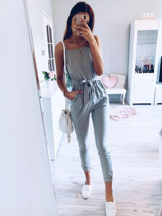 Tied Spaghetti Strap Square Neck Jumpsuit Divacious