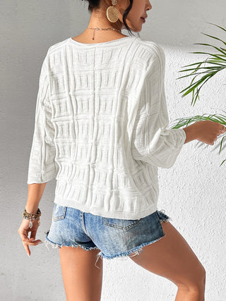 V-Neck Three-Quarter Sleeve Knit Top Divacious