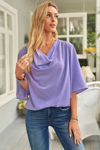 Short Sleeve Draped Blouse Divacious