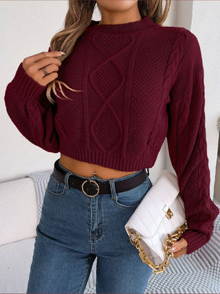 Cable-Knit Round Neck Cropped Sweater Divacious