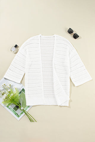 Openwork Open Front Long Sleeve Cardigan Divacious