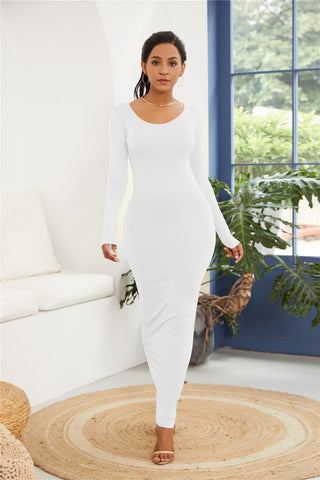 Round Neck Long Sleeve Maxi Wrap Dress Trendsi