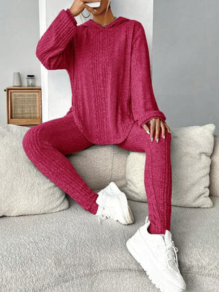 Round Neck Dropped Shoulder Hoodie and Pants Set Trendsi