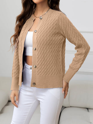 Round Neck Cable-Knit Buttoned Knit Top Divacious