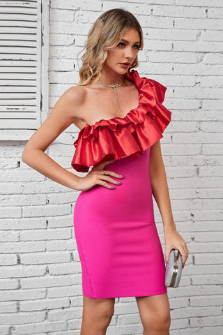 Ruffled One-Shoulder Bodycon Dress Trendsi