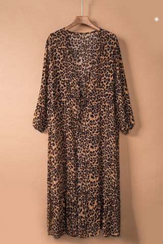 Leopard Open Front Long Sleeve Cover Up Divacious