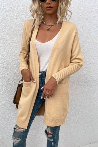 Open Front Long Sleeve Cardigan with Pockets Divacious