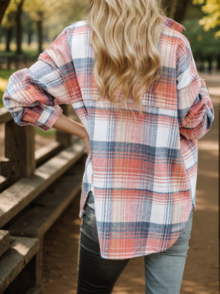 Plaid Button Up Dropped Shoulder Shirt Divacious