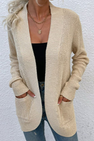 Open Front Rib-Knit Cardigan with Pockets Divacious