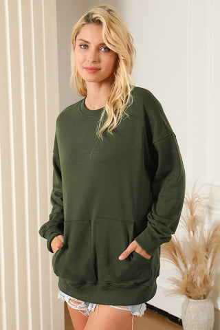 Pocketed Round Neck Dropped Shoulder Sweatshirt Divacious