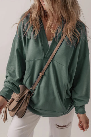 V-Neck Long Sleeve Hooded Top Divacious