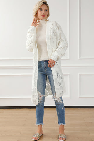 Openwork Open Front Dropped Shoulder Cardigan Divacious