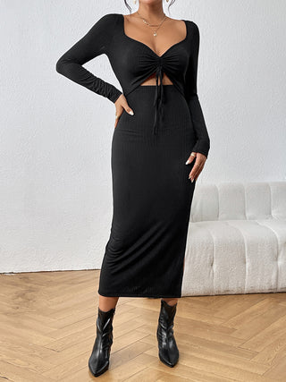 Honey Cutout Drawstring Slit Dress Trendsi