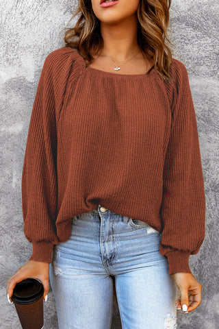 Square Neck Waffle-Knit Top Divacious