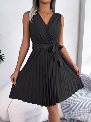 Tied Surplice Sleeveless Pleated Dress Trendsi