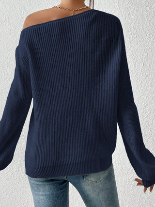 Single Shoulder Long Sleeve Sweater - Divacious