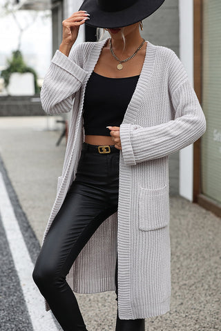 Dropped Shoulder Long Sleeve Cardigan with Pocket Divacious