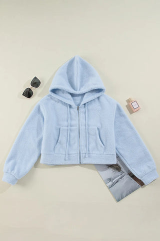 Drawstring Zip Up Long Sleeve Hoodie Divacious