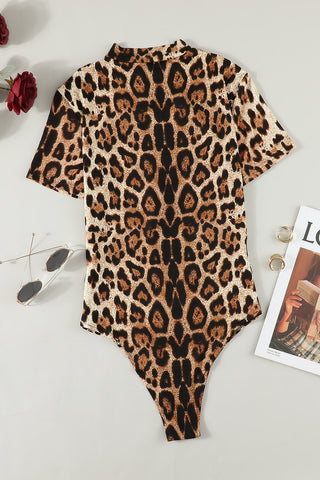 Leopard Half Zip Short Sleeve Bodysuit Divacious